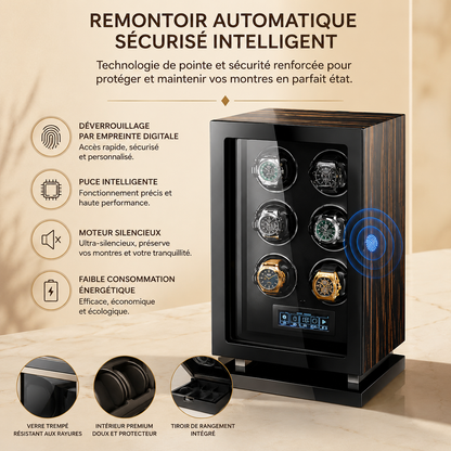 Remontoir automatique en bois, déverrouillage par empreinte digitale
