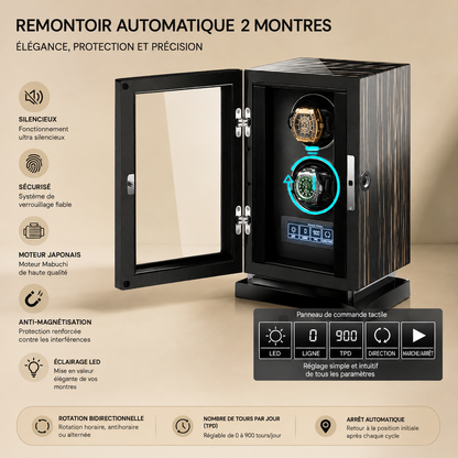 Remontoir automatique en bois, 2 montres, panneau de commande tactile