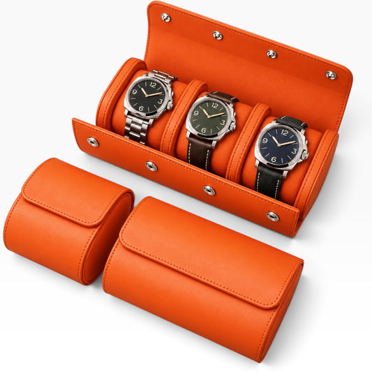 Lot de 3 étuis à montre en cuir PU orange pour 1, 2 et 3 montres
