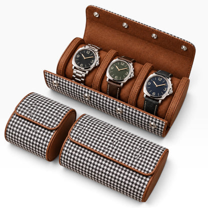 Lot de 3 étuis à montre en cuir PU noir et blanc à carreaux pour 1, 2 et 3 montres