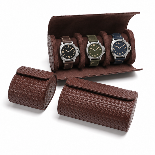 Lot de 3 étuis à montre en cuir PU matelassé marron chocolat pour 1, 2 et 3 montres