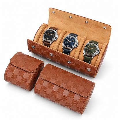 Lot de 3 étuis à montre en cuir PU matelassé caramel pour 1, 2 et 3 montres