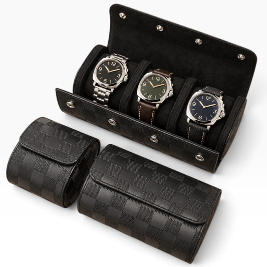 Lot de 3 étuis à montre en cuir PU matelassé noir pour 1, 2 et 3 montres