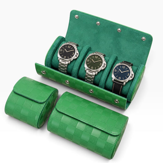 Lot de 3 étuis à montre en cuir PU matelassé vert pour 1, 2 et 3 montres