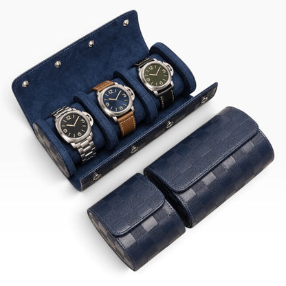 Lot de 3 étuis à montre en cuir PU matelassé bleu marine pour 1, 2 et 3 montres