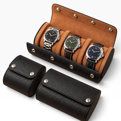 Lot de 3 Étuis à Montre en Cuir Noir et Caramel PU – 1, 2 et 3 Montres
