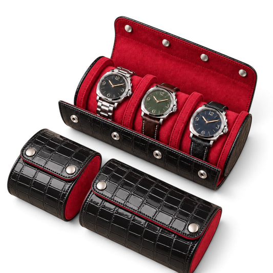 Lot de 3 étuis à montre en cuir PU noir effet crocodile pour 1, 2 et 3 montres