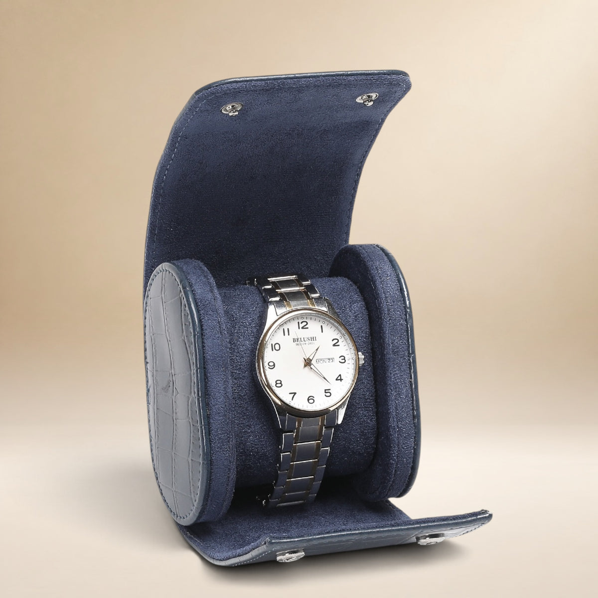 Lot de 3 étuis à montre en cuir PU bleu effet crocodile pour 1, 2 et 3 montres