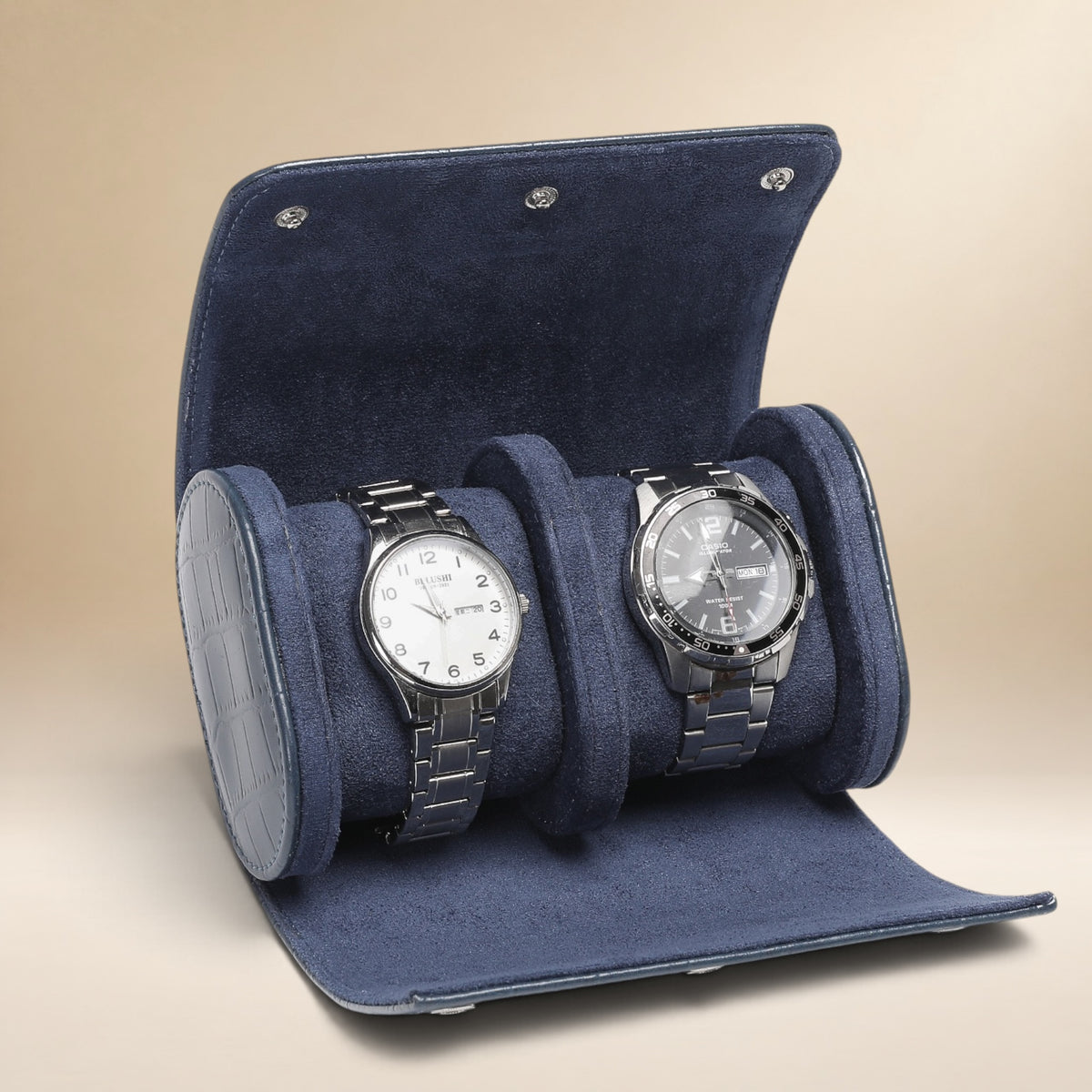 Lot de 3 étuis à montre en cuir PU bleu effet crocodile pour 1, 2 et 3 montres