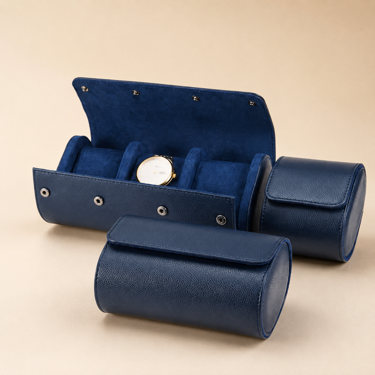 Étuis à montre en cuir bleu marine, plusieurs tailles