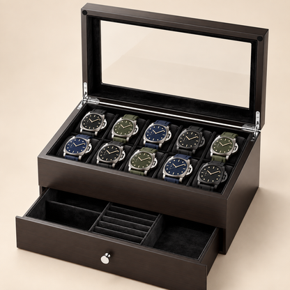 Boîte à Montre en Bois - 10 Montres  Double Niveau