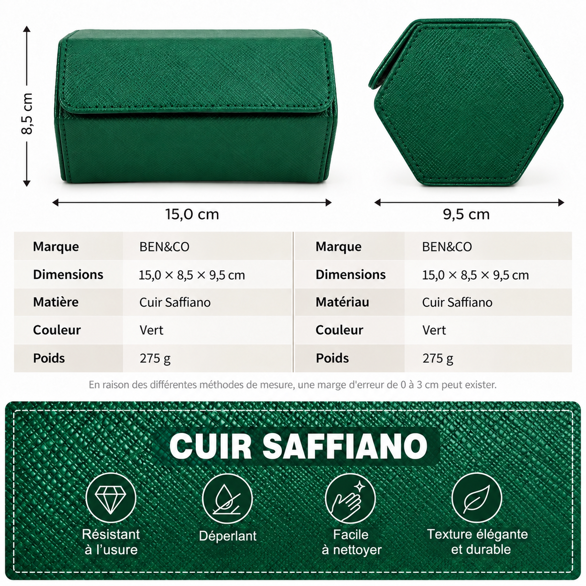Étui à Montres en Cuir Saffiano – 2 Montres