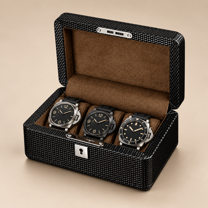 Boîte à Montres Effet Fibre de Carbone – 3 Montres