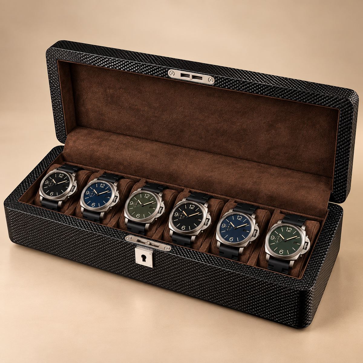 Boîte à Montres Effet Fibre de Carbone – 6 Montres