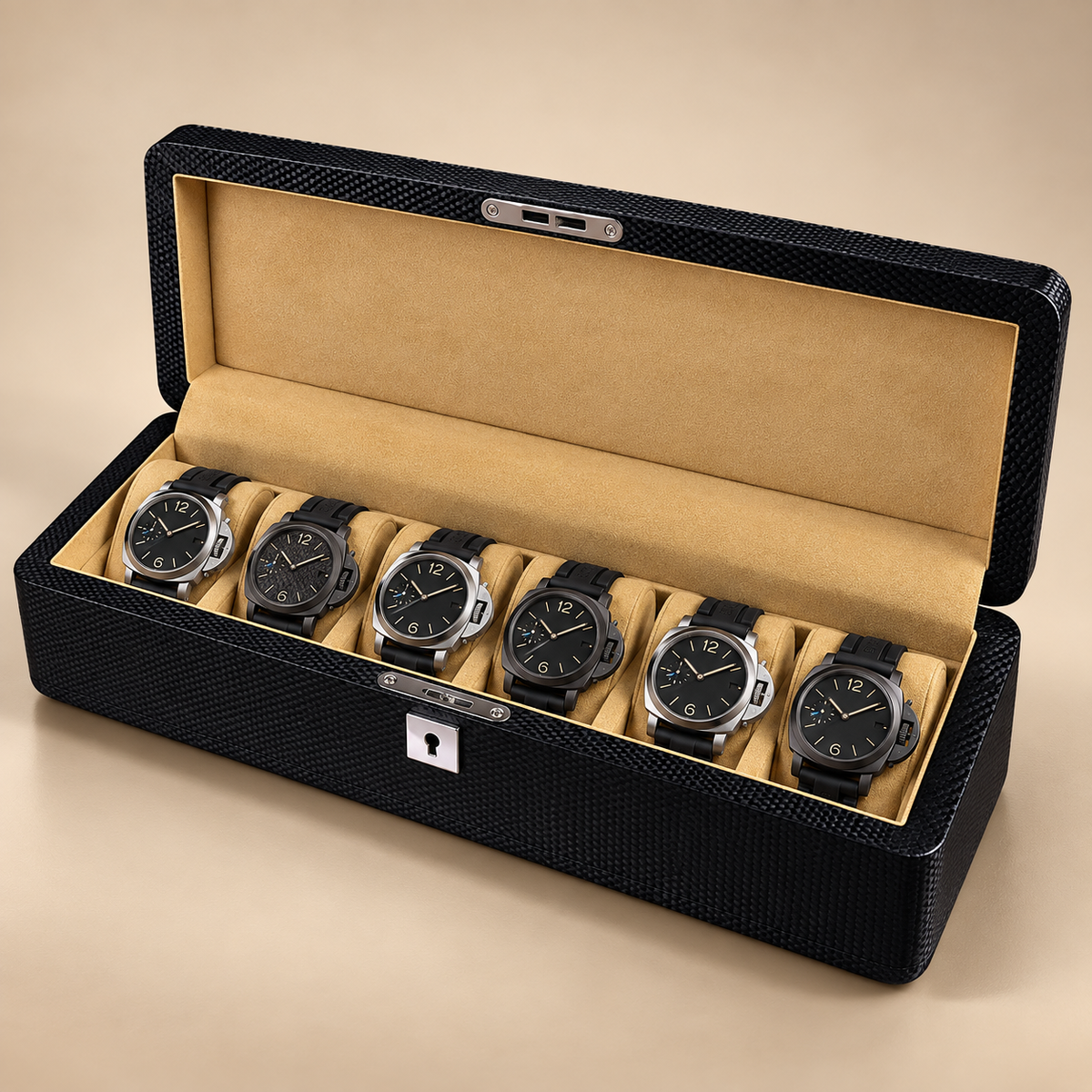 Boîte à Montres Effet Fibre de Carbone – 6 Montres