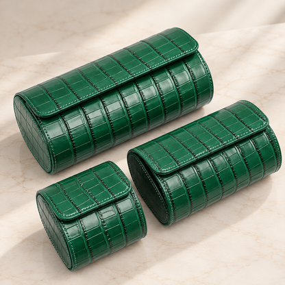 Lot de 3 Étuis à Montre en Cuir PU Vert effet crocodile – 1, 2 et 3 Montres