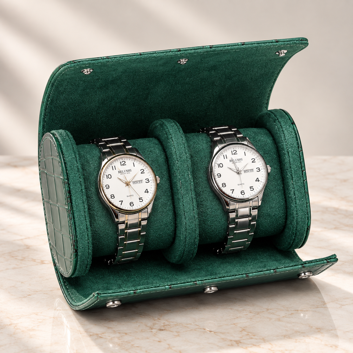 Lot de 3 Étuis à Montre en Cuir PU Vert effet crocodile – 1, 2 et 3 Montres