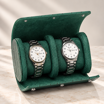 Lot de 3 Étuis à Montre en Cuir PU Vert effet crocodile – 1, 2 et 3 Montres