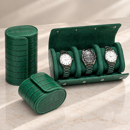 Lot de 3 Étuis à Montre en Cuir PU Vert effet crocodile – 1, 2 et 3 Montres