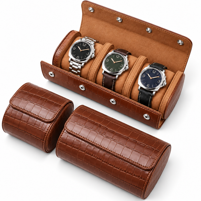 Lot de 3 Étuis à Montre en Cuir PU Caramel effet crocodile – 1, 2 et 3 Montres