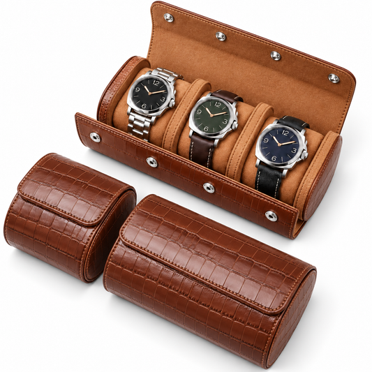Lot de 3 Étuis à Montre en Cuir PU Caramel effet crocodile – 1, 2 et 3 Montres