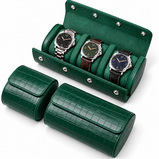 Lot de 3 Étuis à Montre en Cuir PU Vert effet crocodile – 1, 2 et 3 Montres