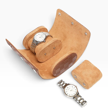 Lot de 3 Étuis à Montre en Cuir PU Matelassé Caramel – 1, 2 et 3 Montres