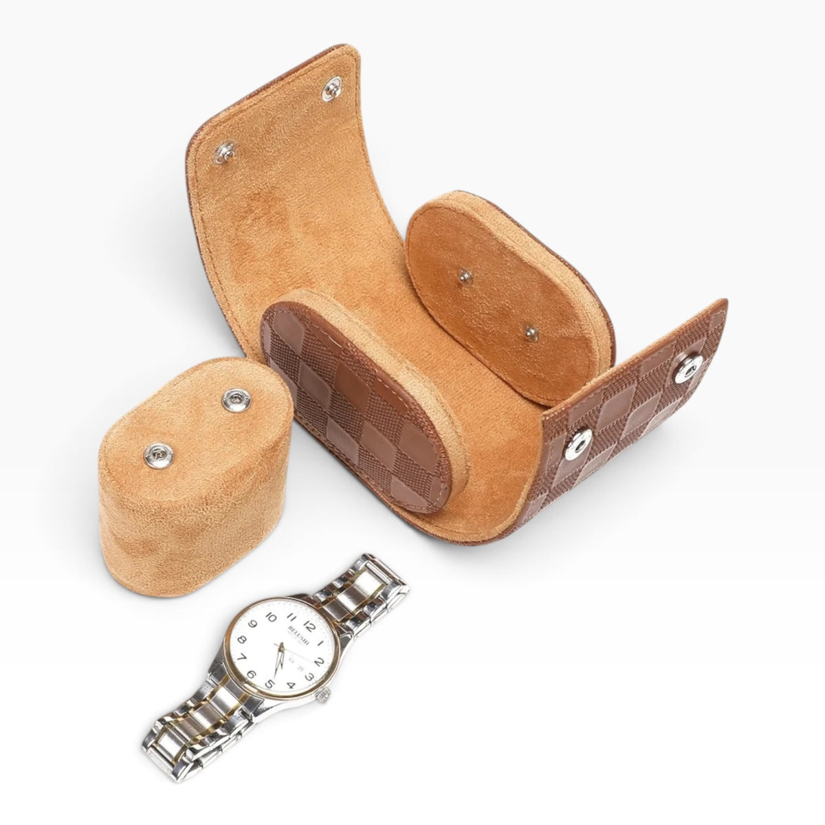 Lot de 3 Étuis à Montre en Cuir PU Matelassé Caramel – 1, 2 et 3 Montres