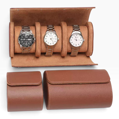 Lot de 3 Étuis à Montre en Cuir Marron PU – 1, 2 et 3 Montres