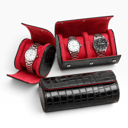 Lot de 3 Étuis à Montre en Cuir PU Noir effet crocodile – 1, 2 et 3 Montres