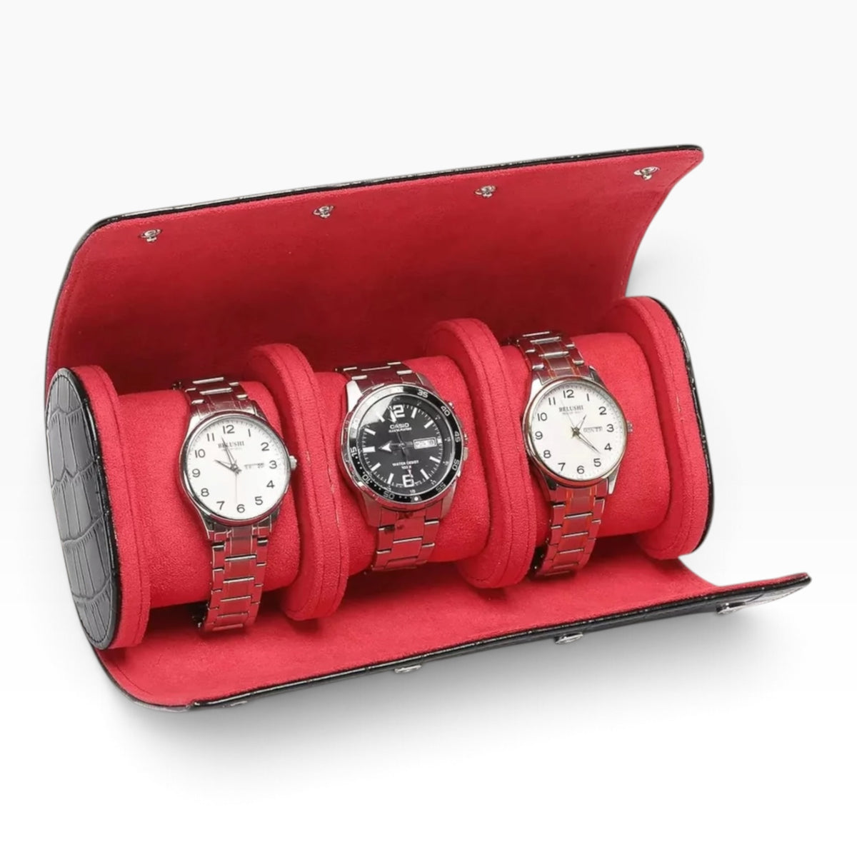 Lot de 3 Étuis à Montre en Cuir PU Noir effet crocodile – 1, 2 et 3 Montres