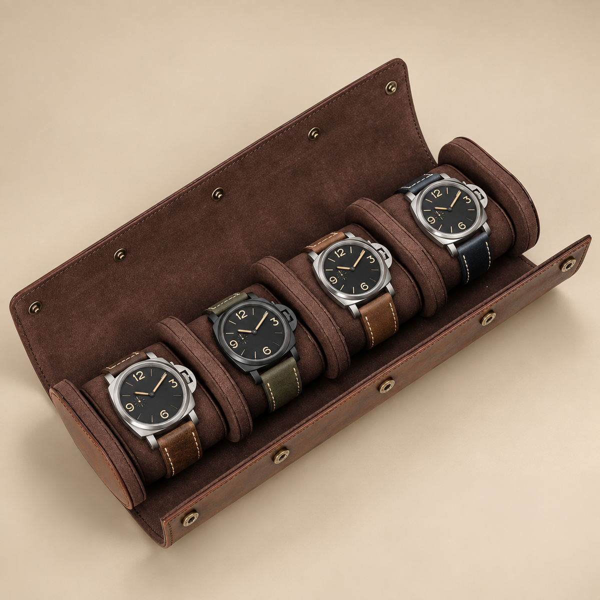 Étui à montre de voyage en cuir Crazy Horse marron 4 montres – vue 3
