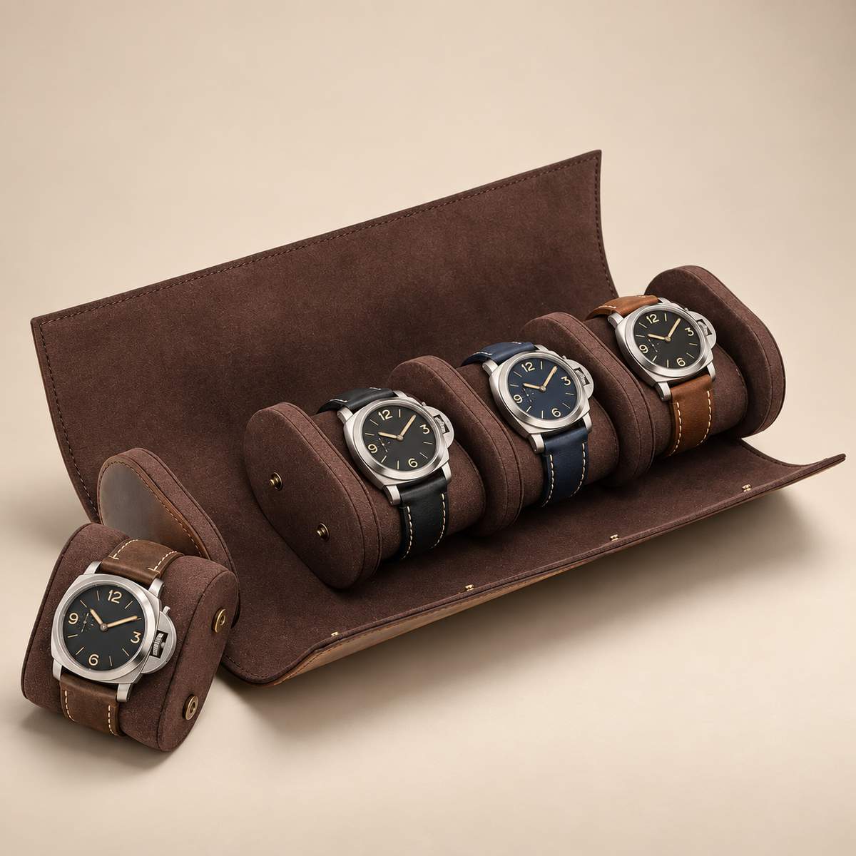 Étui à montre de voyage en cuir Crazy Horse marron 4 montres – vue 2