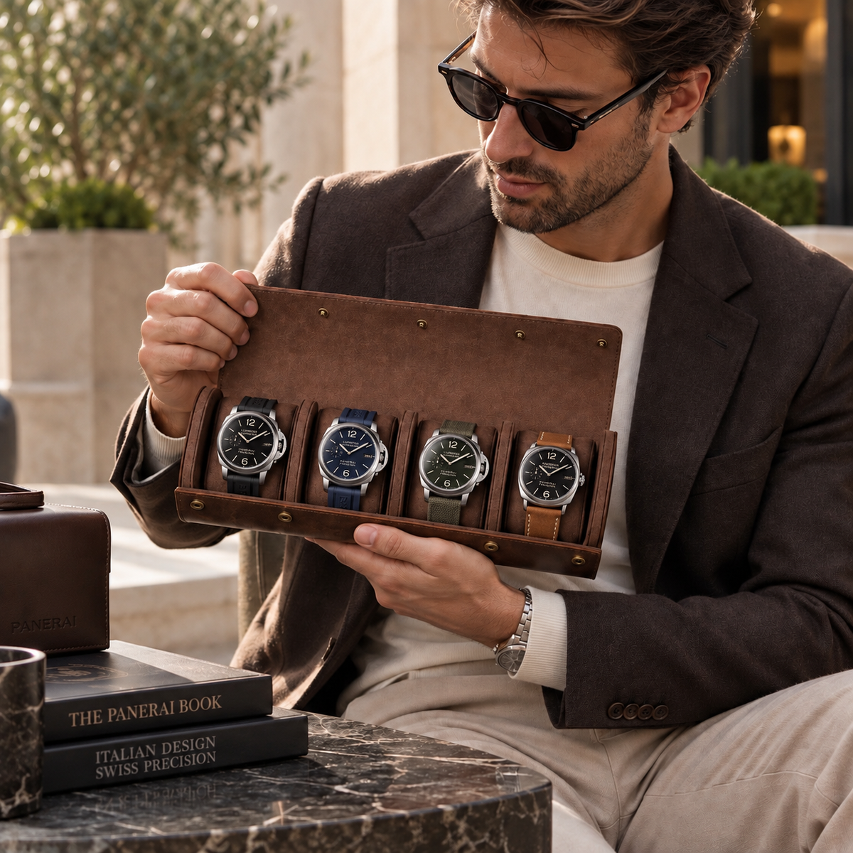 Étui à montre de voyage en cuir Crazy Horse marron 4 montres – vue 5