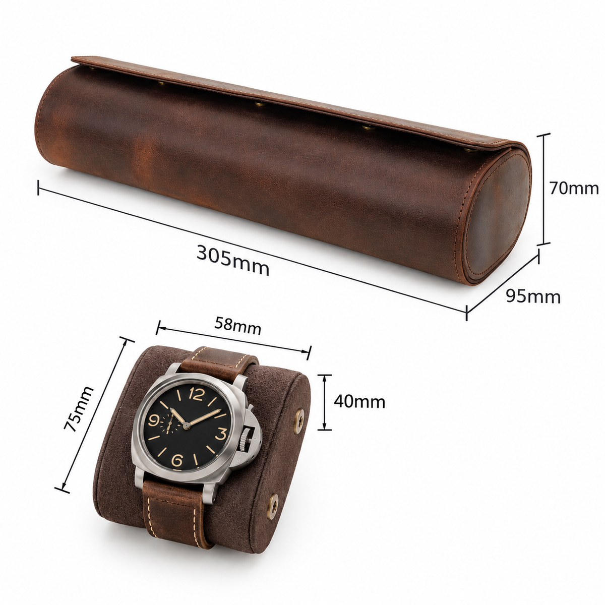 Étui à montre de voyage en cuir Crazy Horse marron 4 montres – vue 6