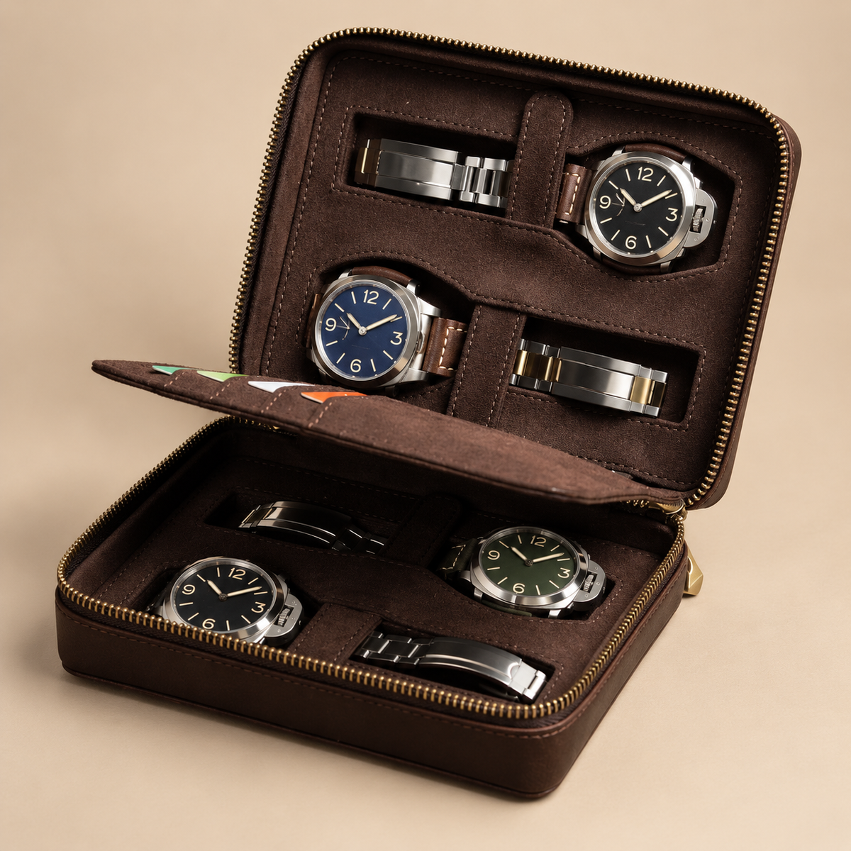 Étui à montre compact en cuir Crazy Horse marron 4 montres – vue 3