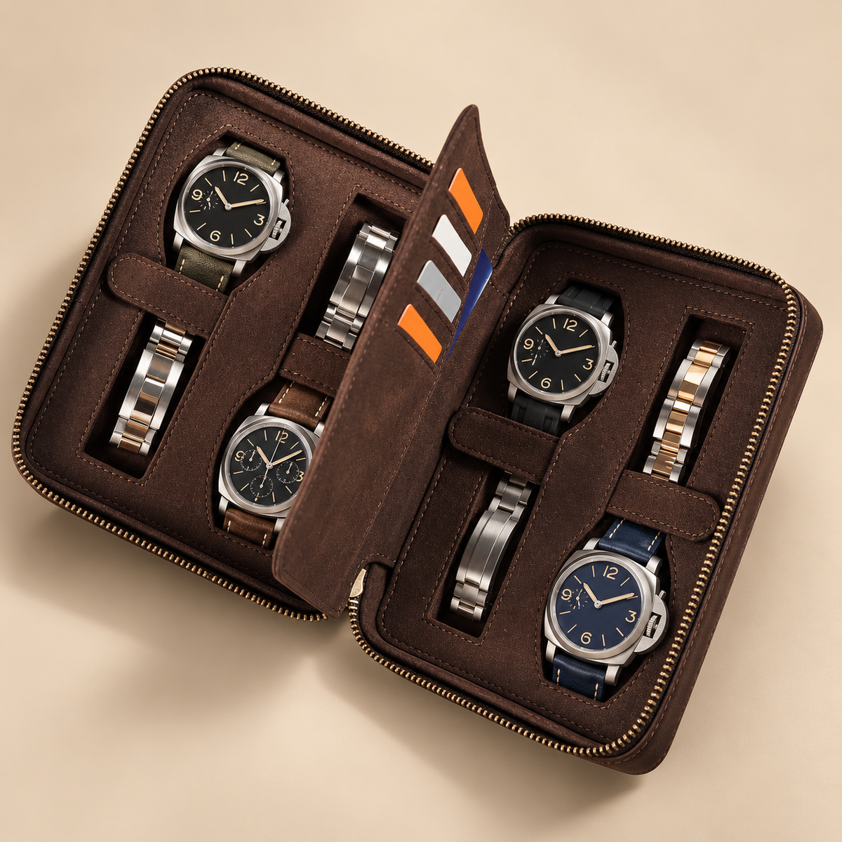 Étui à montre compact en cuir Crazy Horse marron 4 montres – vue 2