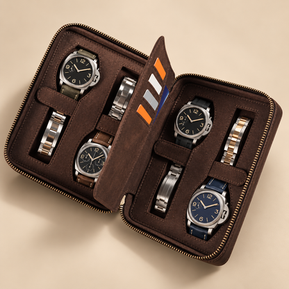 Étui à montre compact en cuir Crazy Horse marron 4 montres – vue 2