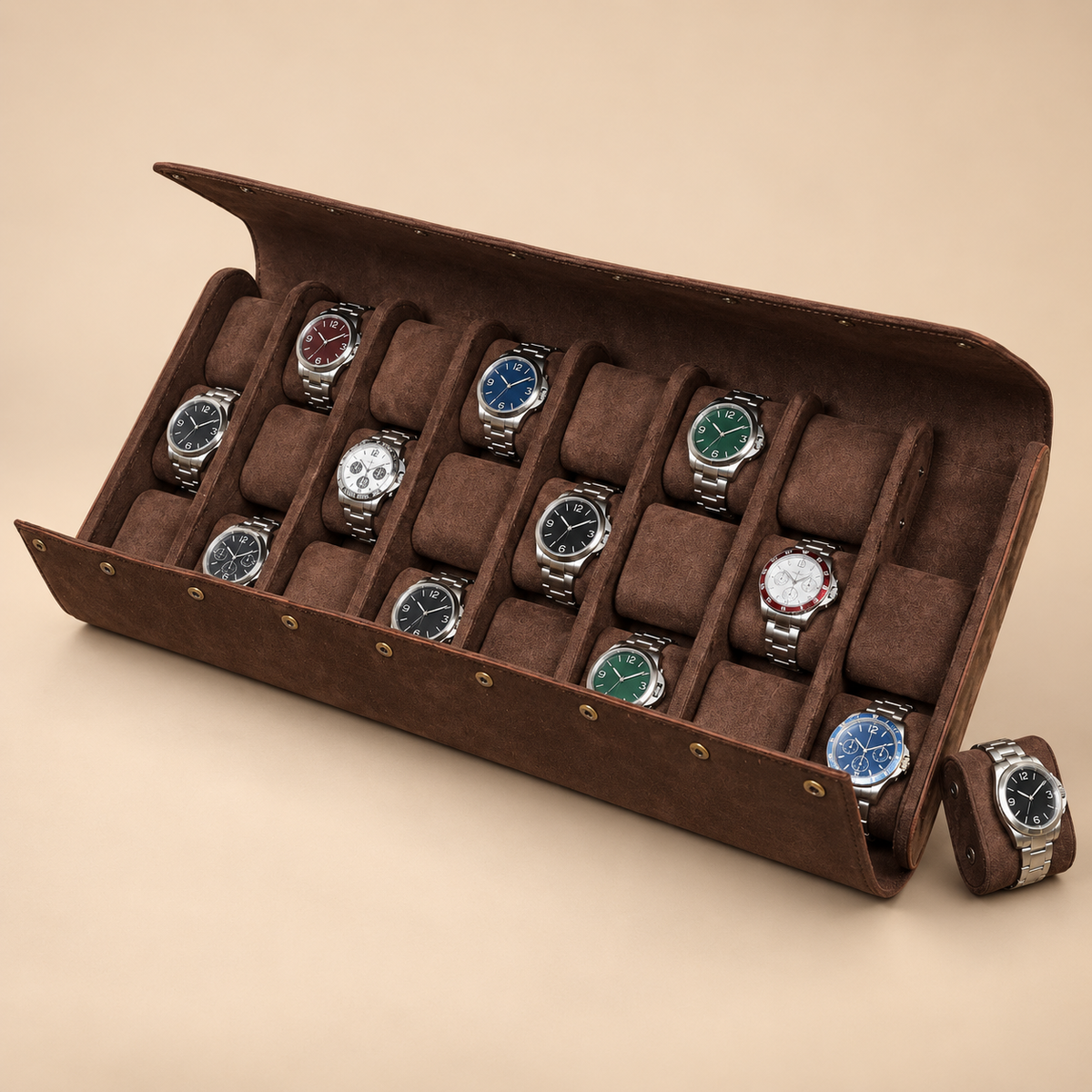 Étui à montre en cuir Crazy Horse marron 24 montres – vue 6