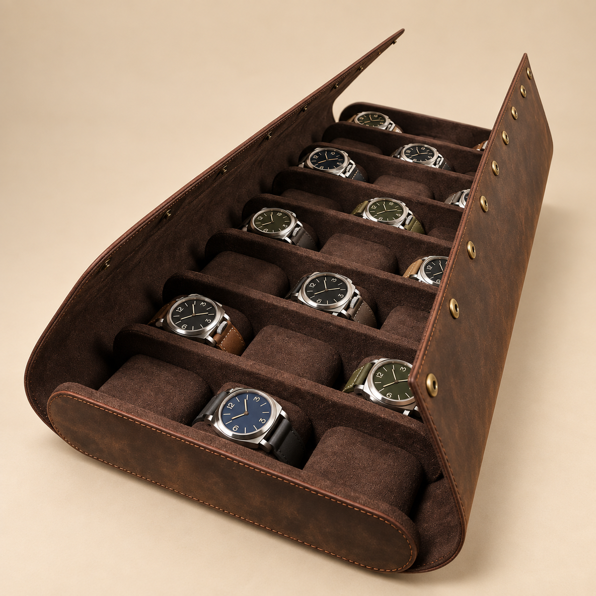 Étui à montre en cuir Crazy Horse marron 24 montres – vue 5