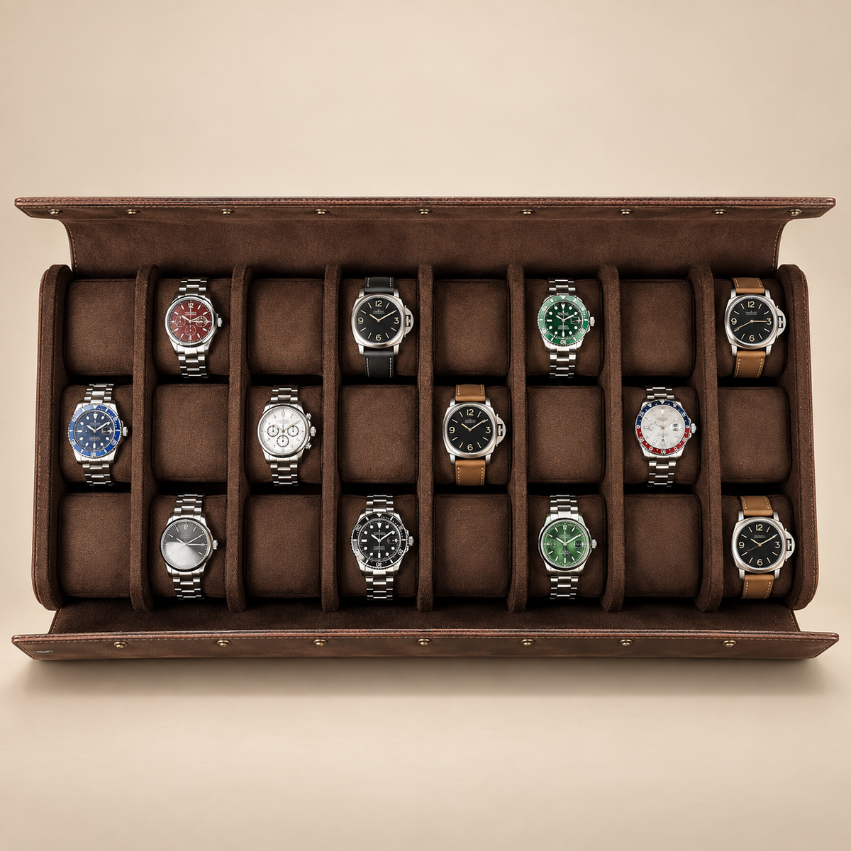 Étui à montre en cuir Crazy Horse marron 24 montres – vue 2