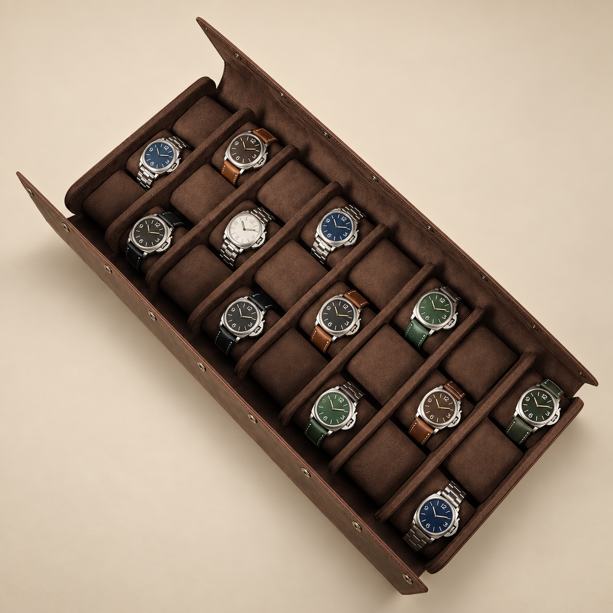 Étui à montre en cuir Crazy Horse marron 24 montres – vue 4