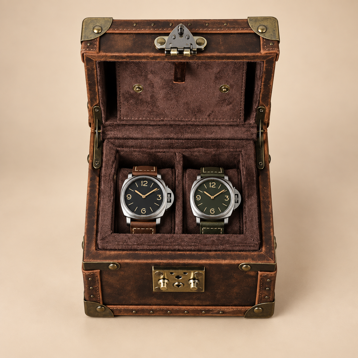 Boîte à montre en cuir Crazy Horse marron 2 montres – vue 2