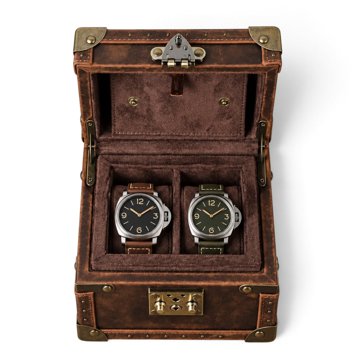 Boîte à montre en cuir Crazy Horse marron 2 montres – BEN & CO