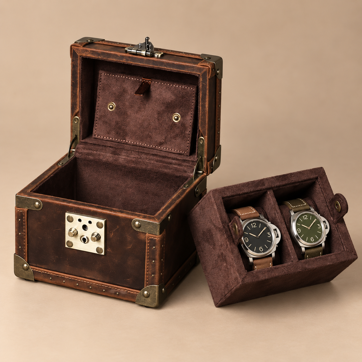 Boîte à montre en cuir Crazy Horse marron 2 montres – vue 4