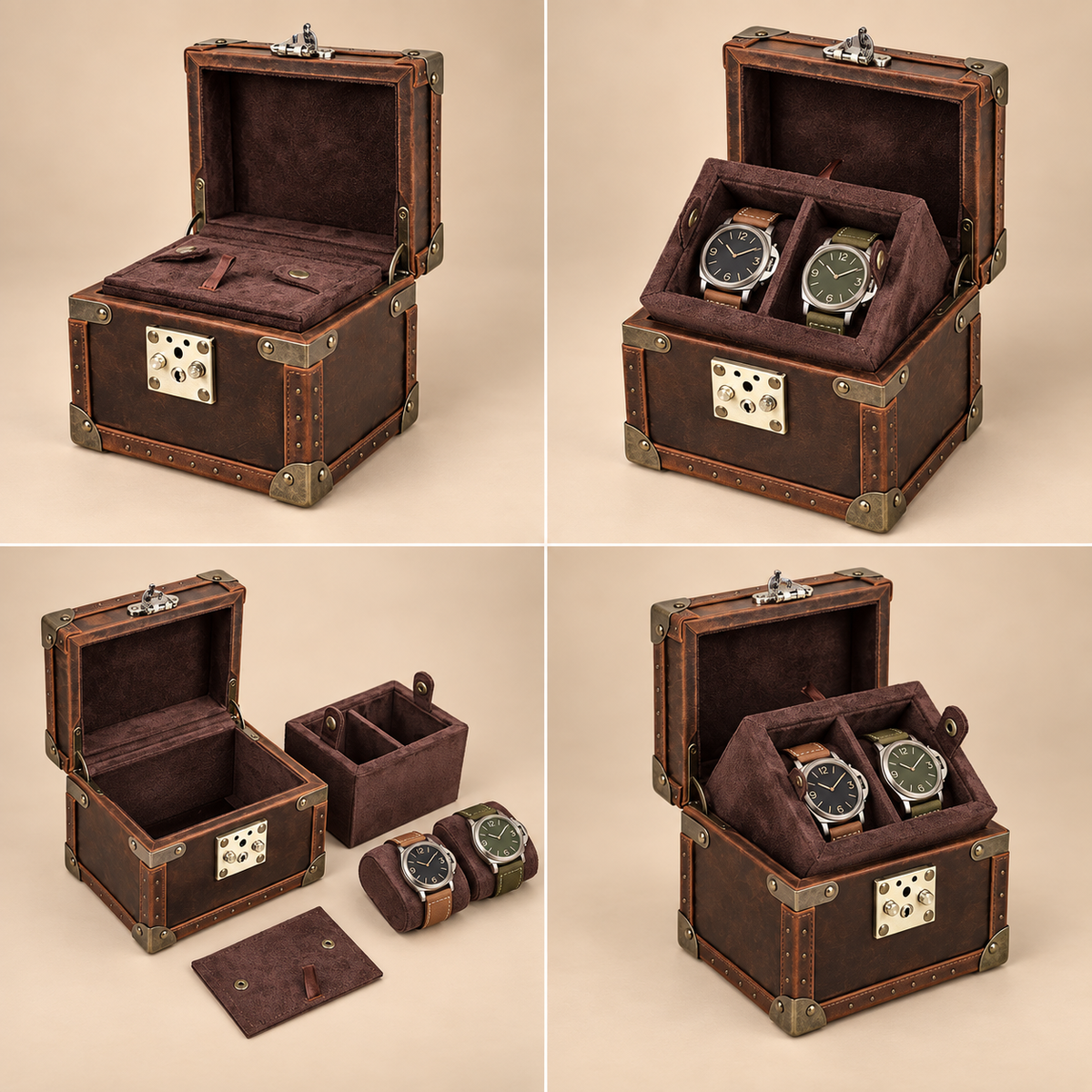 Boîte à montre en cuir Crazy Horse marron 2 montres – vue 6