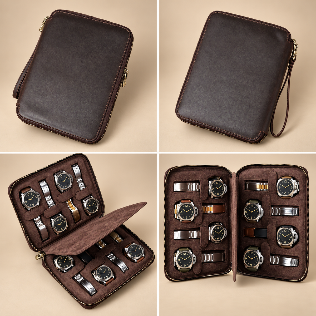 Étui à montre en cuir véritable marron 8 montres – vue 3