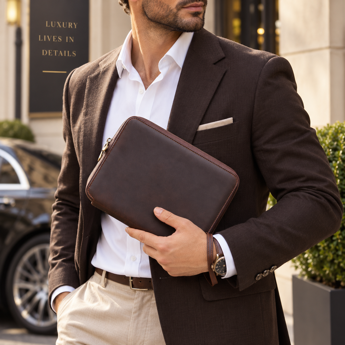 Étui à montre en cuir véritable marron 8 montres – vue 5