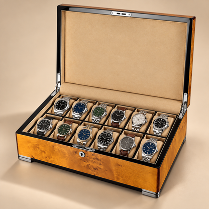 Boîte à montre en bois doré 12 montres finition laque piano – vue 2