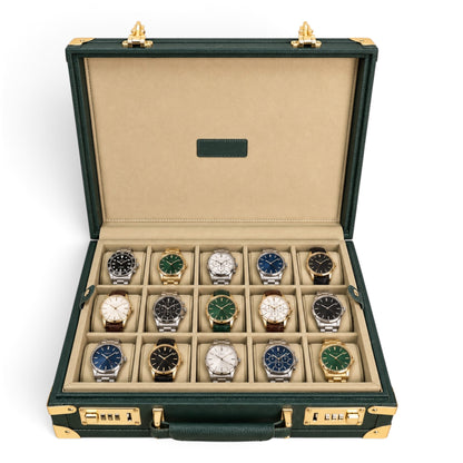 Boîte à Montres Vert en Cuir Microfibre – 15 Montres